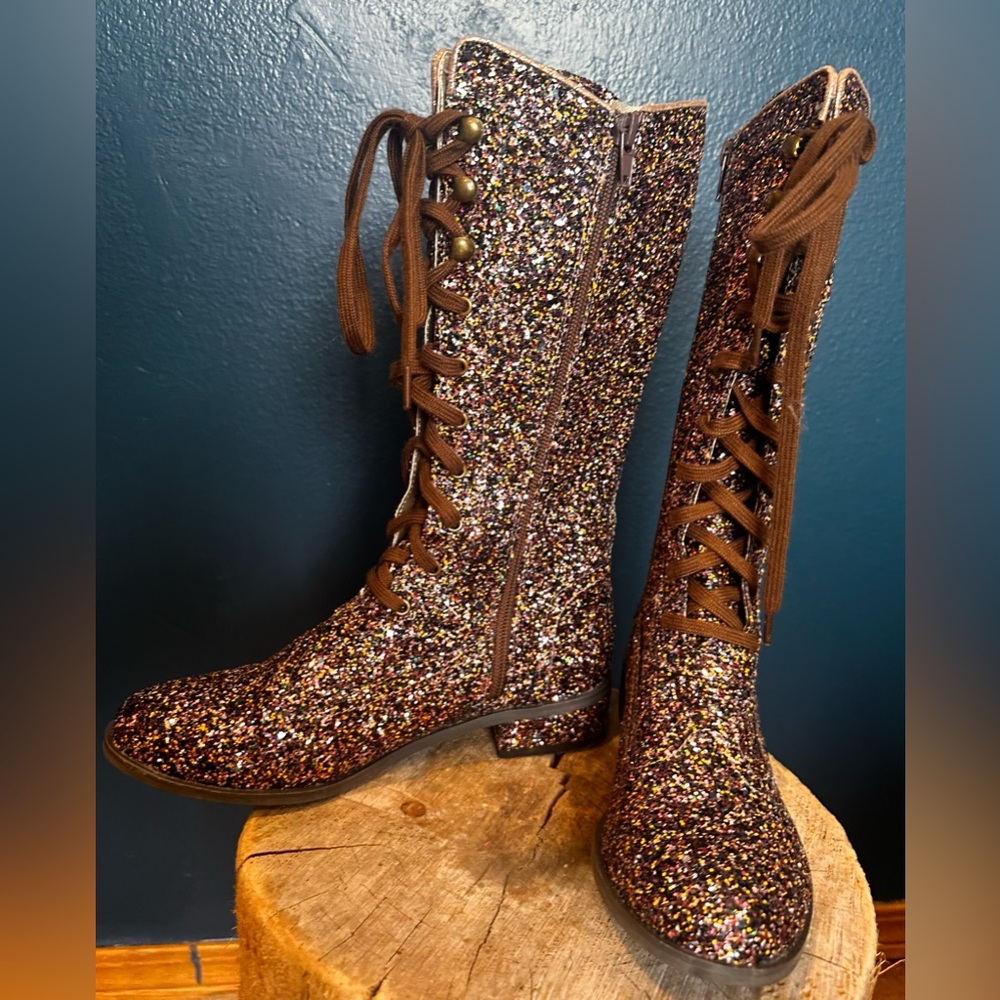 Joyfolie Multicolor Glitter zip/ Lace-Up Kids Boots